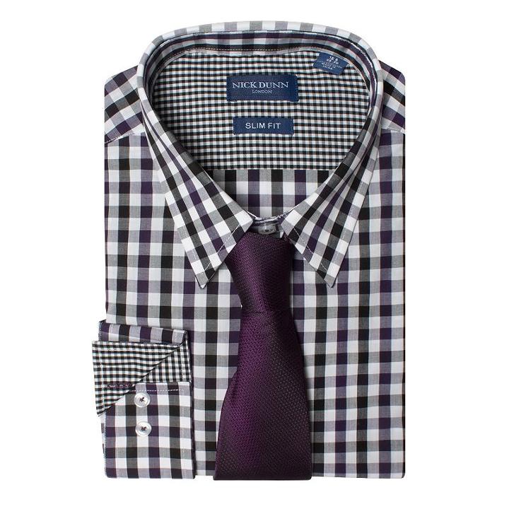 Big & Tall Men's Nick Dunn Slim Tall Patterned Easy-care Spread-collar Dress Shirt & Tie Set, Size: 3xlt 38/39, Purple