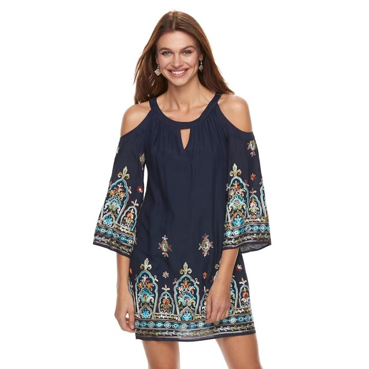 Petite Chaya Embroidered Cold-shoulder Dress, Women's, Size: 14 Petite, Blue (navy)