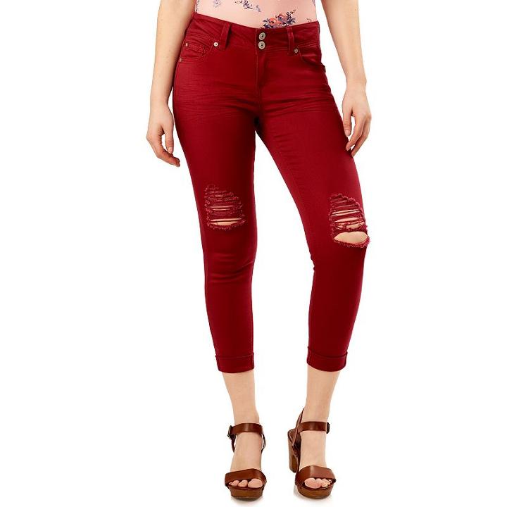 Juniors' Wallflower Curvy Ripped Red Ankle Skinny Pants, Girl's, Size: 13, Purple Oth
