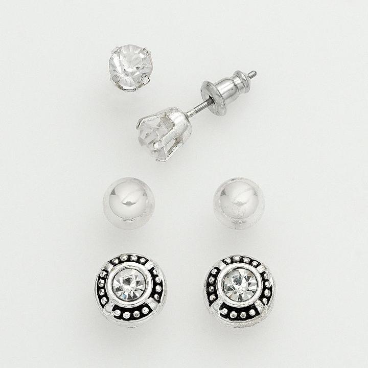 Apt. 9&reg; Silver Tone Cubic Zirconia And Ball Stud Earring Set, Women's, Grey