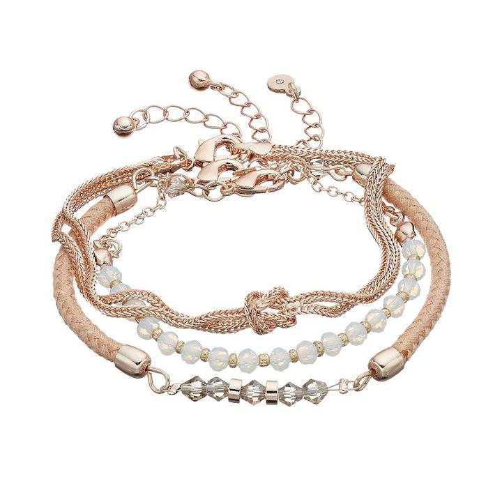 Lc Lauren Conrad Beaded, Woven & Knotted Bracelet Set, Women's, Pink