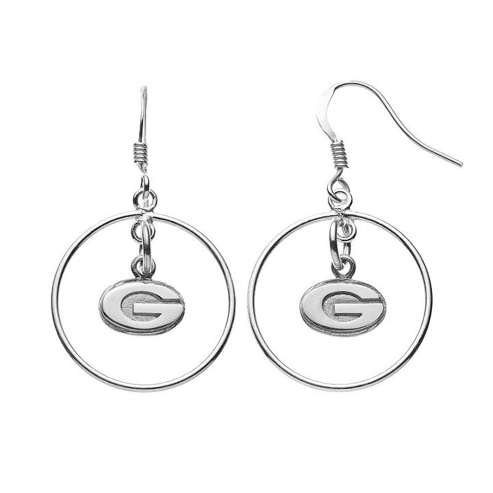 Dayna U Georgia Bulldogs Sterling Silver Logo Charm Hoop Drop Earrings, Women's, Grey