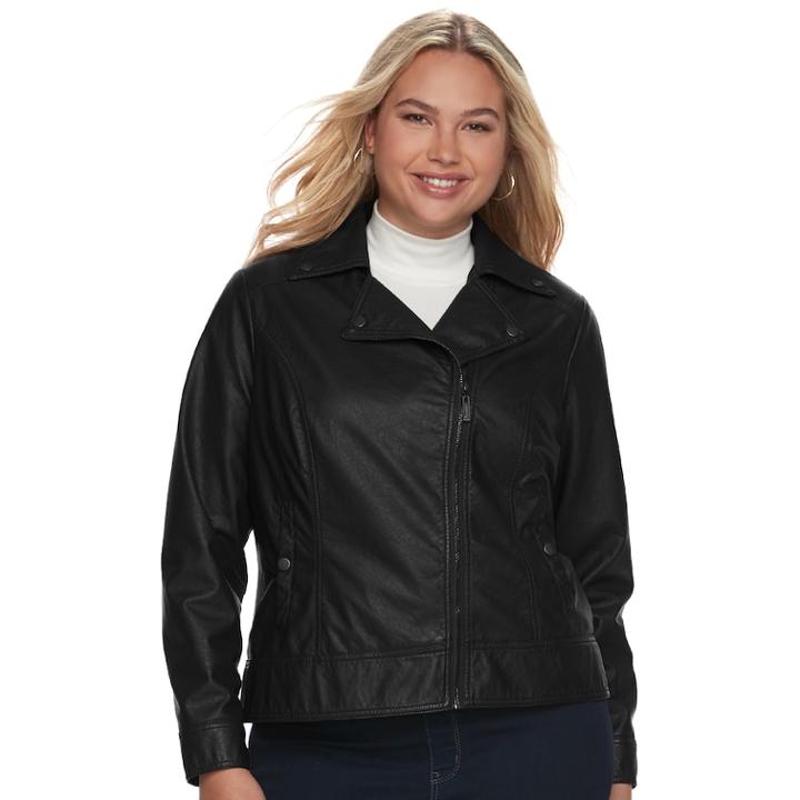 Juniors' Plus Size J-2 Moto Faux-leather Jacket, Teens, Size: 2xl, Black