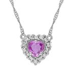 Pink & White Sapphire 14k White Gold Halo Heart Necklace, Women's, Size: 17