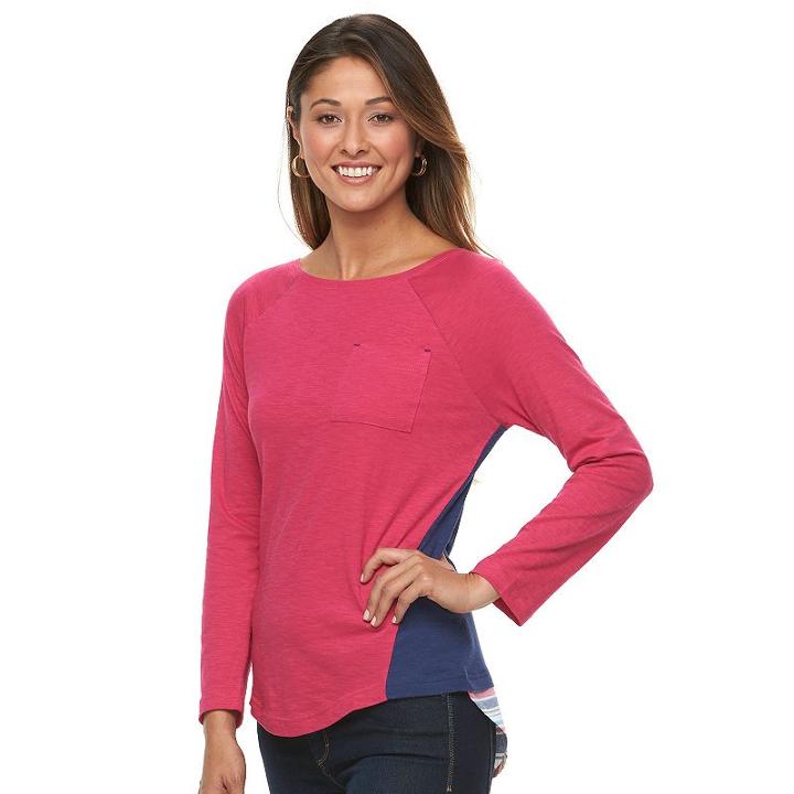 Women's Caribbean Joe Colorblock Boatneck Tee, Size: Large, Dark Pink