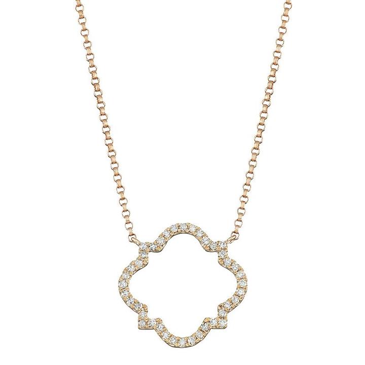 14k Rose Gold 1/5 Carat T.w. Diamond Quatrefoil Pendant, Women's, Size: 18, White