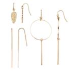Feather, Stick & Hoop Drop Earring Set, Women's, Gold