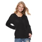 Juniors' It's Our Time Lace-up Sweater, Teens, Size: Small, Black