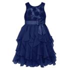 Girls 7-16 & Plus Size American Princess Floral Sequin Soutache Ruffle Dress, Girl's, Size: 14, Blue (navy)