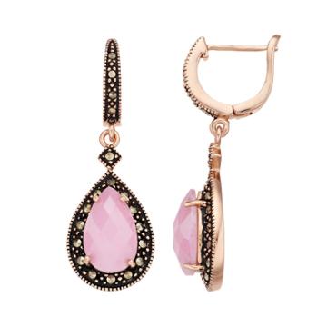 Le Vieux Marcasite Cubic Zirconia Tear Drop Rose Gold Earring, Women's, Pink