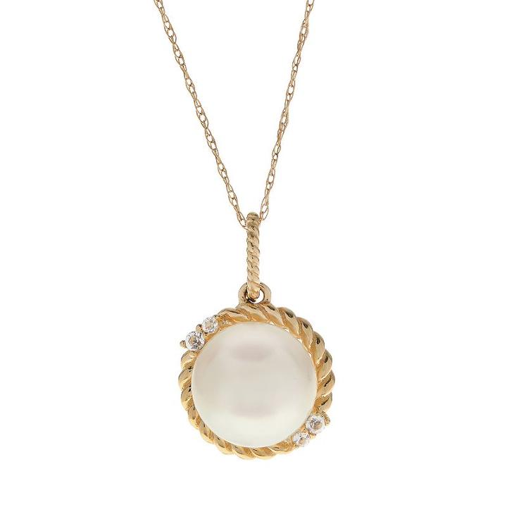 Pearlustre By Imperial 10k Gold Freshwater Cultured Pearl & White Topaz Halo Pendant, Women's, Size: 18