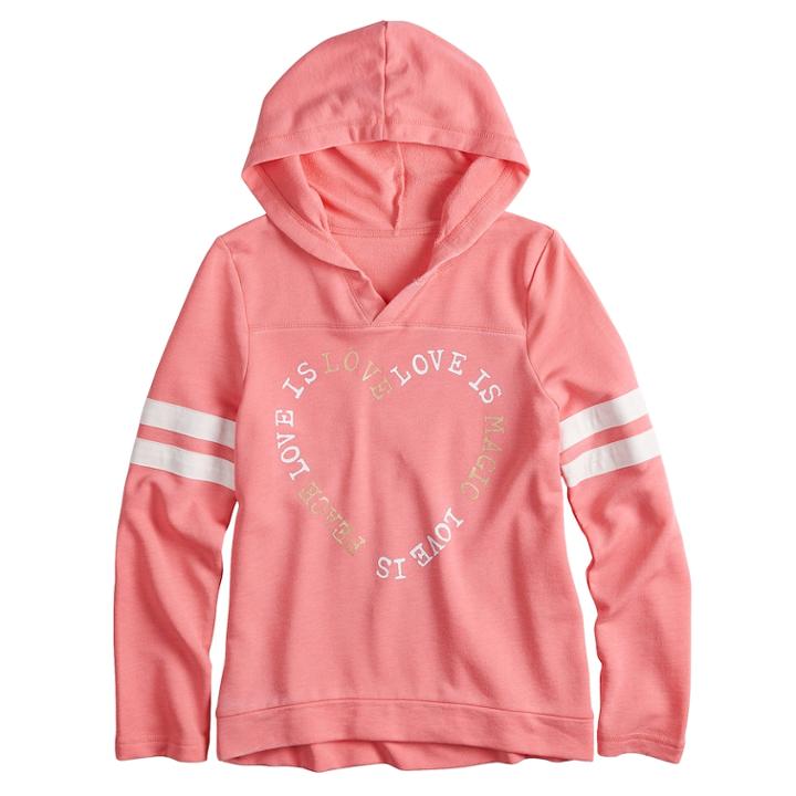 Girls' 7-16 So&reg; Varsity Graphic Hooded Sweatshirt, Size: 14, Med Pink