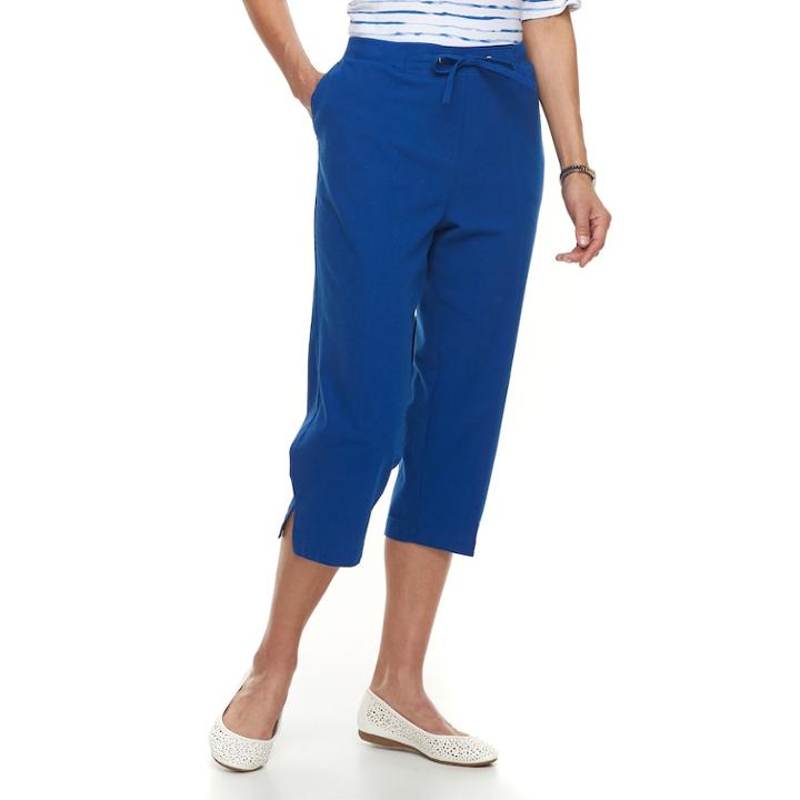 Women's Cathy Daniels Sheeting Drawstring Capris, Size: Medium, Brt Blue
