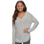 Women's Sonoma Goods For Life&trade; Cable Knit V-neck Sweater, Size: Medium, Med Grey
