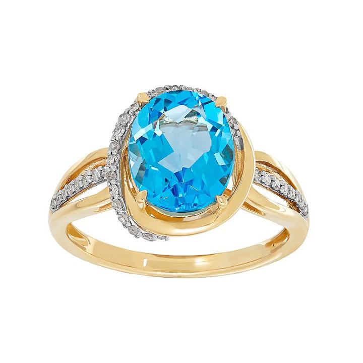10k Gold Blue Topaz & 1/6 Carat T.w. Diamond Halo Ring, Women's, Size: 7