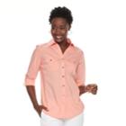 Women's Croft & Barrow&reg; Knit-to-fit Roll-tab Shirt, Size: Large, Lt Orange
