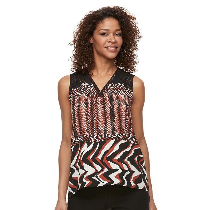 Women's Dana Buchman Printed Crochet-trim Top, Size: Small, Med Brown