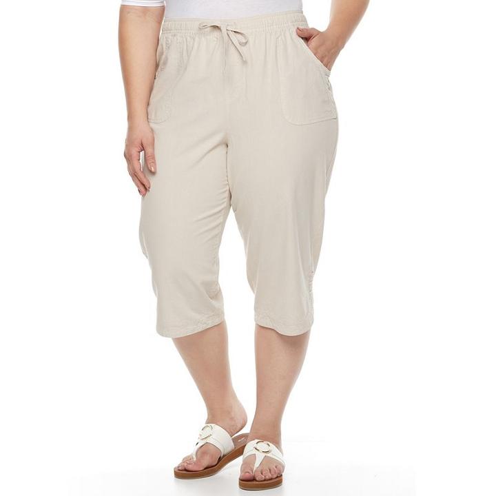 Plus Size Gloria Vanderbilt Kiera Sheeting Capris, Women's, Size: 3xl, Beig/green (beig/khaki)