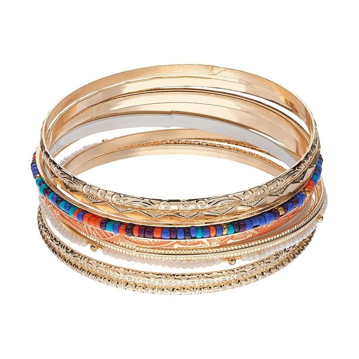 Mudd&reg; Beaded & Textured Bangle Bracelet Set, Women's, Multicolor