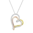 Two Hearts Forever One Tri Tone Sterling Silver 1/2 Carat T.w. Diamond Heart Pendant, Women's, Size: 18, White