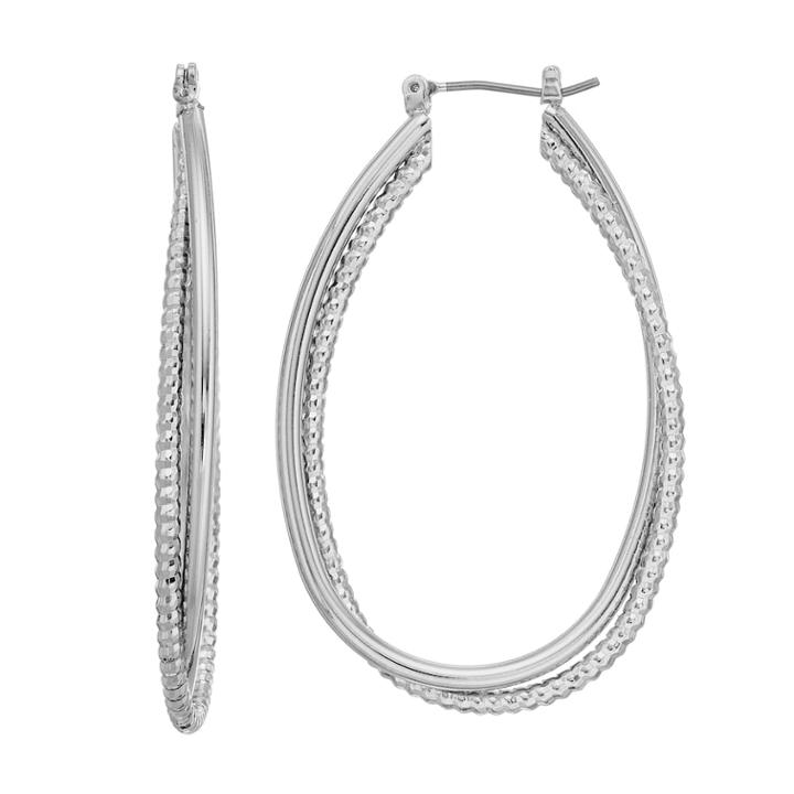 Simply Vera Vera Wang Textured Nickel Free Oval Hoop Earrings, Women's, Silver