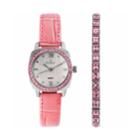 Peugeot Women's Crystal Leather Watch & Bracelet Set - 3048pst, Size: Small, Pink