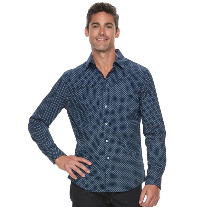 Men's Apt. 9&reg; Premier Flex Slim-fit Stretch Button-down Shirt, Size: Large Slim, Blue