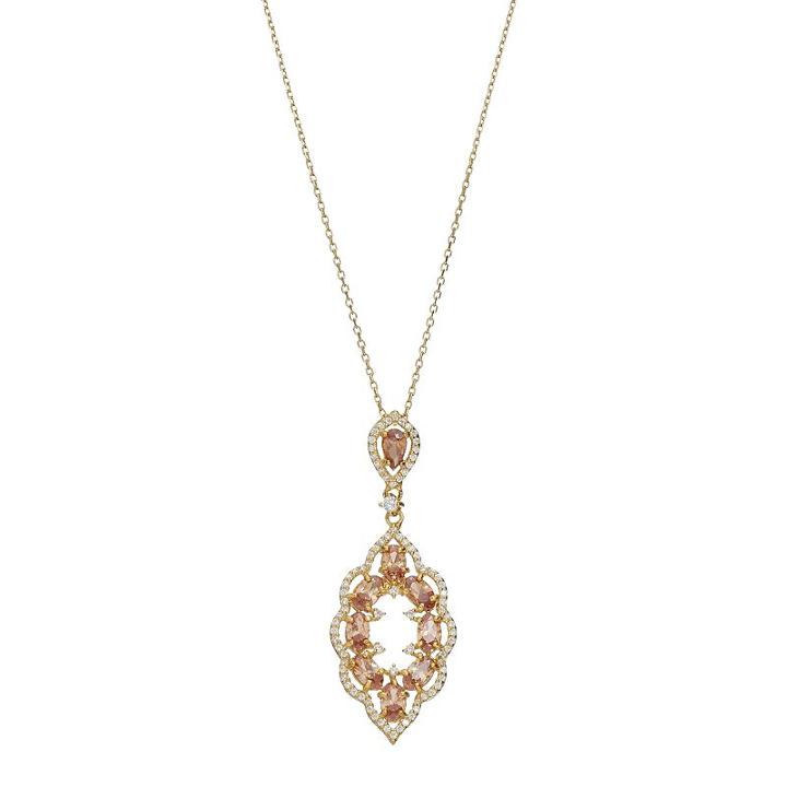 14k Gold Over Silver Cubic Zirconia Scalloped Pendant Necklace, Women's, Size: 18, Brown