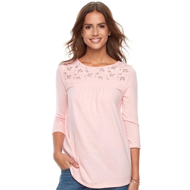 Women's Sonoma Goods For Life&trade; Eyelet Tee, Size: Small, Light Pink