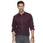 Men's Marc Anthony Slim-fit Texture-striped Military Button-down Shirt, Size: Xl, Drk Purple