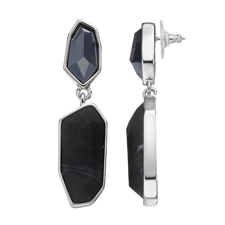 Simply Vera Vera Wang Black Geometric Stone Nickel Free Double Drop Earrings, Women's