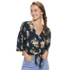 Juniors' Rewind Printed Tie-front Top, Teens, Size: Large, Blue (navy)