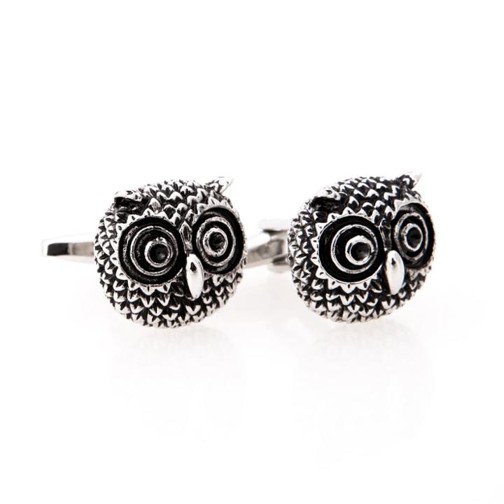 Rhodium-plated Owl Cuff Links, Grey Other