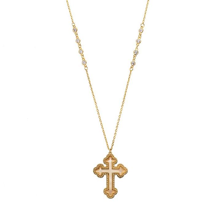 Cubic Zirconia 14k Gold Over Silver Cross Pendant Necklace, Women's, Size: 24, White