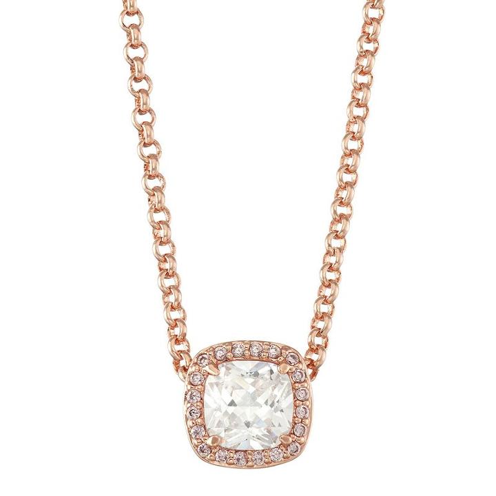 Lily & Lace 14k Rose Gold Plated Cubic Zirconia Square Halo Pendant, Women's, Size: 18, White