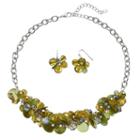 Olive Composite Shell Beaded Necklace & Drop Earring Set, Women's, Green