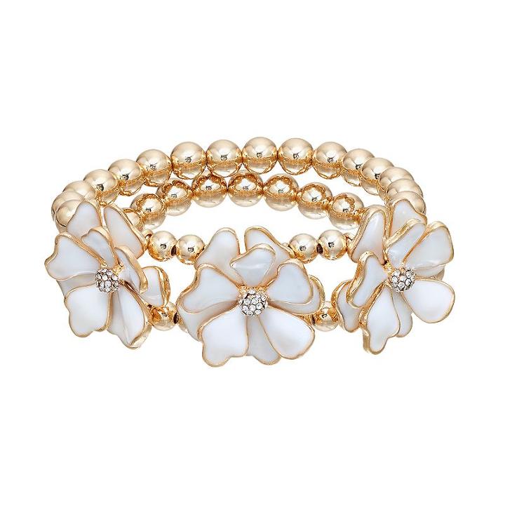 Beaded White Flower Stretch Bracelet, Women's