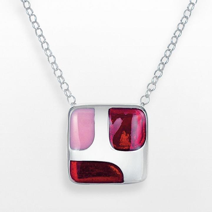 Sterling Silver Square Pendant, Women's, Size: 18, Red