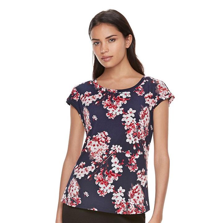Women's Elle&trade; Print Crepe Tee, Size: Xxl, Blue