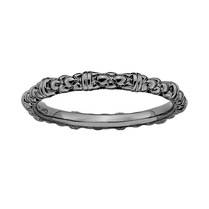 Stacks And Stones Ruthenium-plated Sterling Silver Textured Stack Ring, Women's, Size: 5, Black