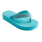 Girls 4-16 Rhinestone Wedge Flip Flops, Girl's, Size: 12/13, Lt Green