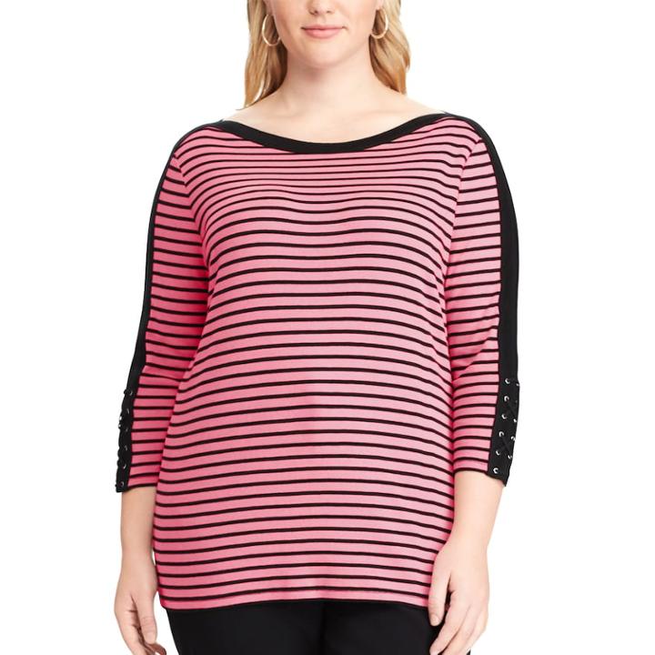 Plus Size Chaps Lace-up Boatneck Top, Women's, Size: 3xl, Pink
