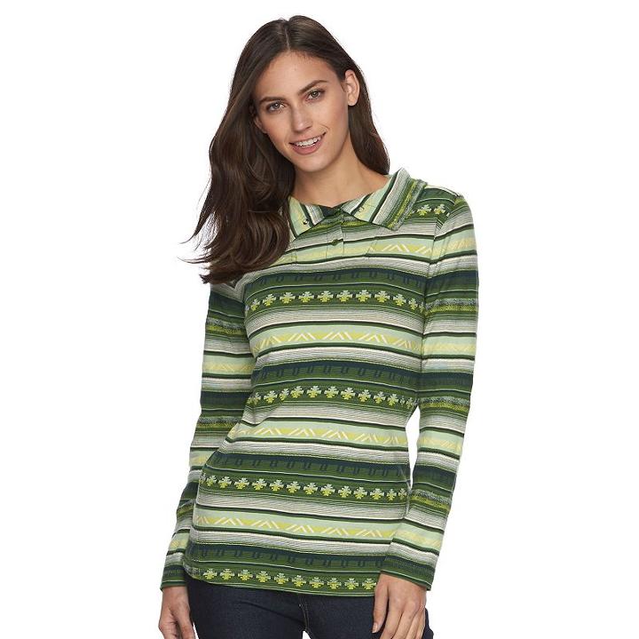 Women's Woolrich Spring Mile Tribal Striped Top, Size: Medium, Dark Green