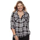 Plus Size Rock & Republic&reg; Metallic Plaid Top, Women's, Size: 0x, Black