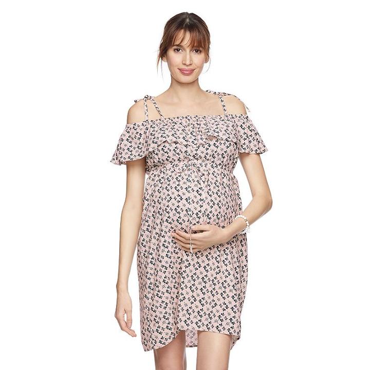 Maternity A:glow Print Off-the-shoulder Babydoll Dress, Women's, Size: Xxl-mat, Pink