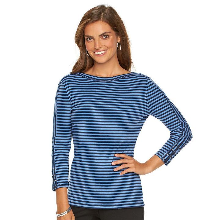Petite Chaps Striped Boatneck Tee, Women's, Size: Xs Petite, Blue