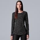 Women's Simply Vera Vera Wang Floral Jacquard Tee, Size: Xxl, Black