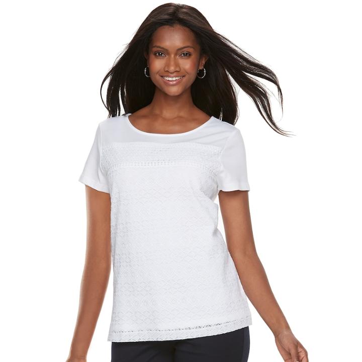 Women's Croft & Barrow&reg; Mixed-media Lace Tee, Size: Xs, Natural