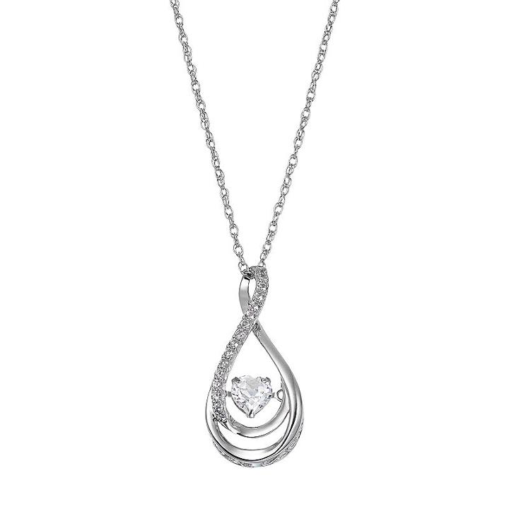 Sterling Silver Lab-created White Sapphire Heart Teardrop Pendant, Women's, Size: 18