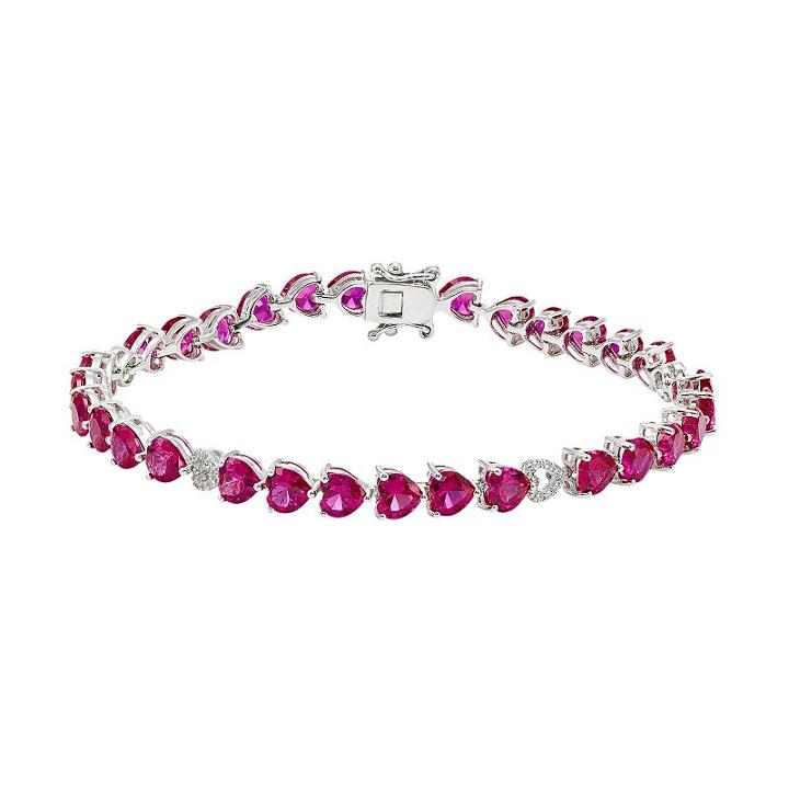 Sterling Silver Lab-created Ruby & White Sapphire Heart Bracelet, Women's, Size: 7.5, Red